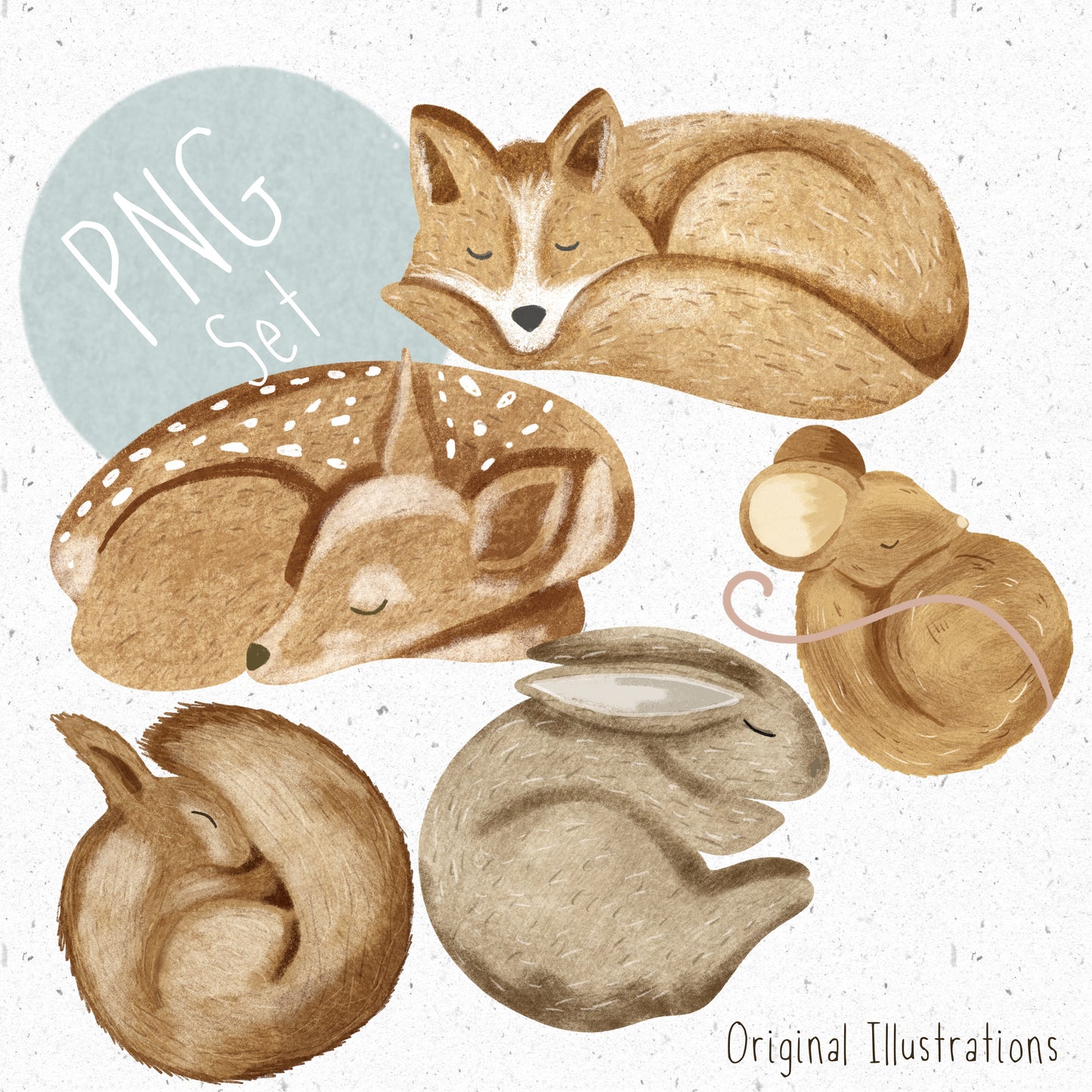 Sleeping Woodland Animals PNG Set