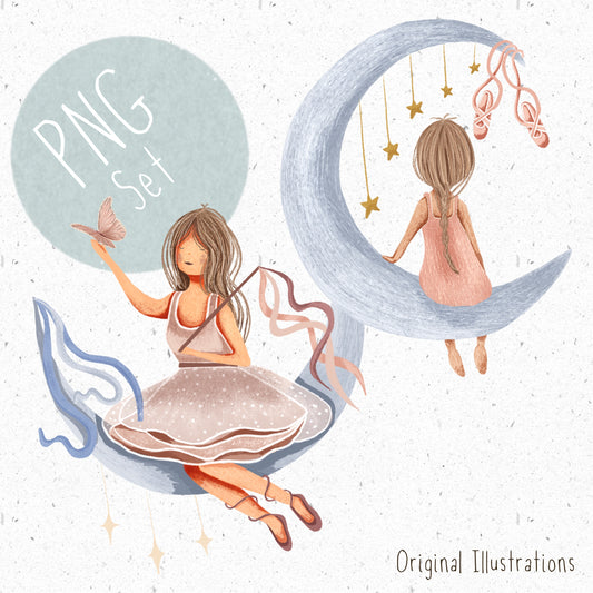 Ballerina Moon PNG Set
