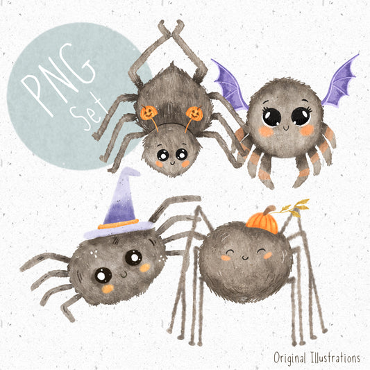 Cute Spider PNG Set