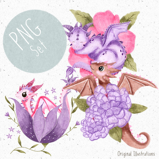 Lilac Dragon PNG Set
