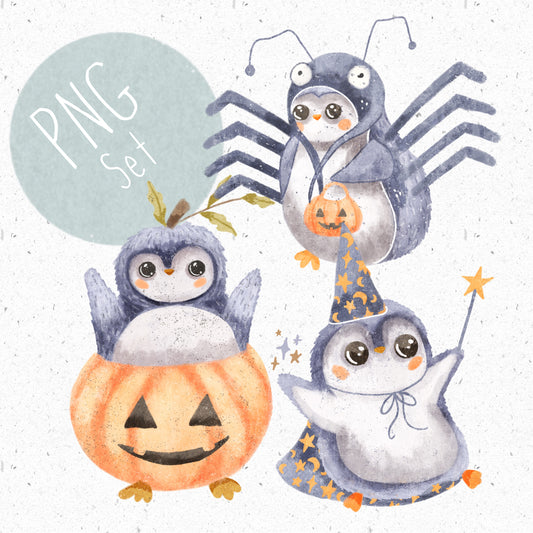 Penguin Halloween PNG Set
