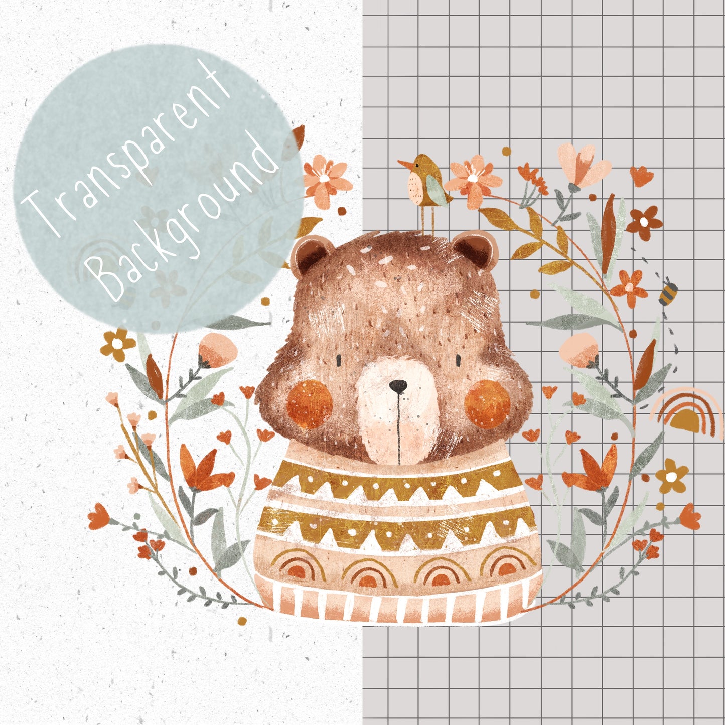 Boho Bear Wreath PNG