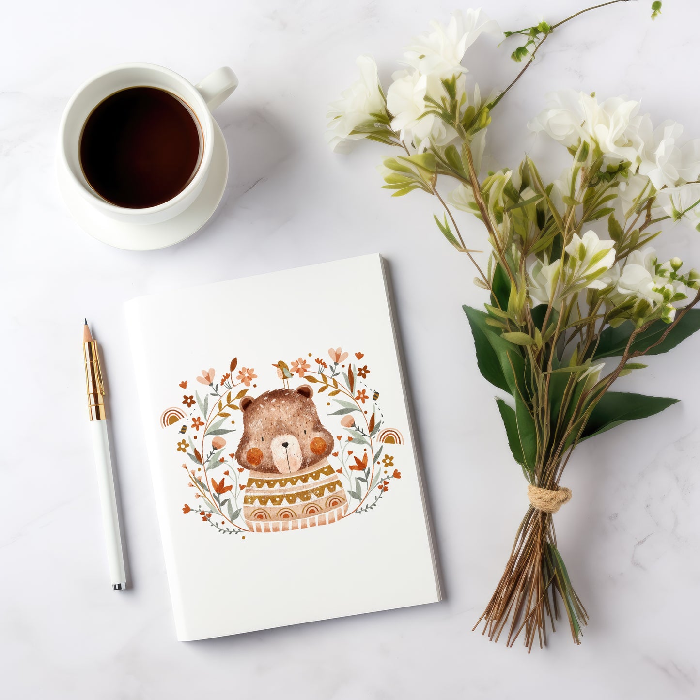 Boho Bear Wreath PNG
