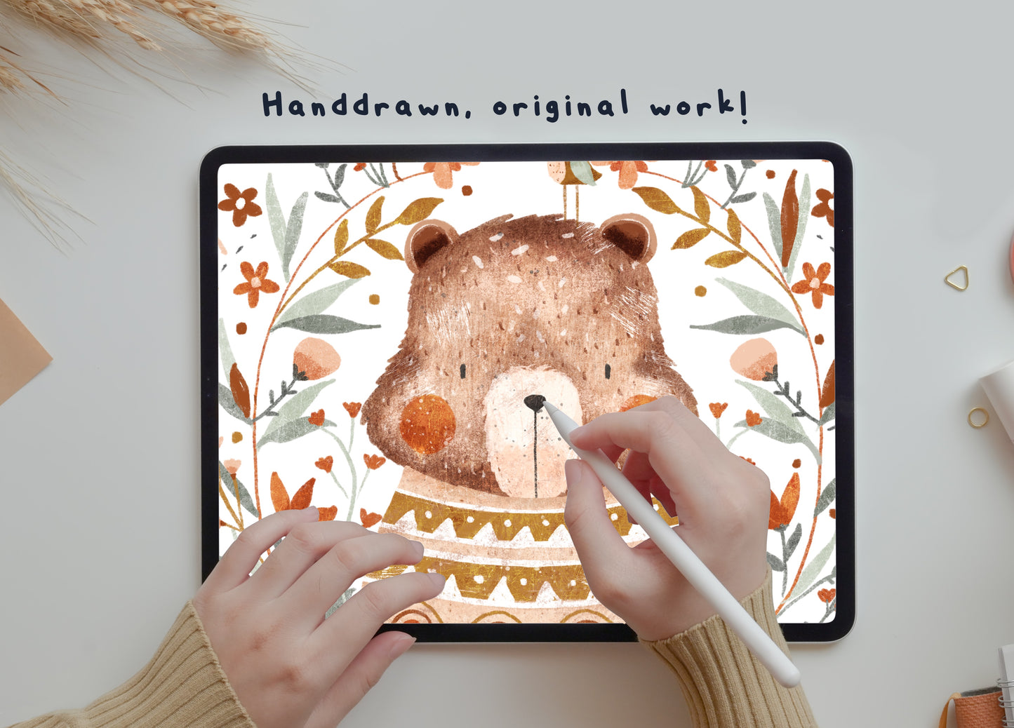 Boho Bear Wreath PNG