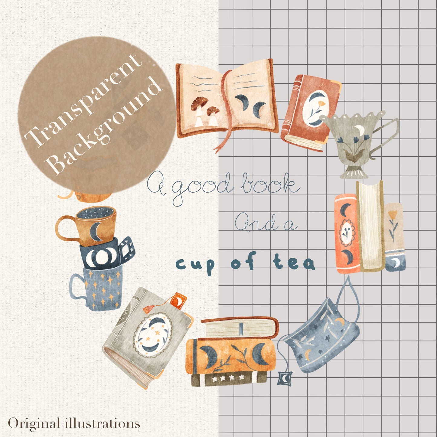 A cup of tea & a good book PNG