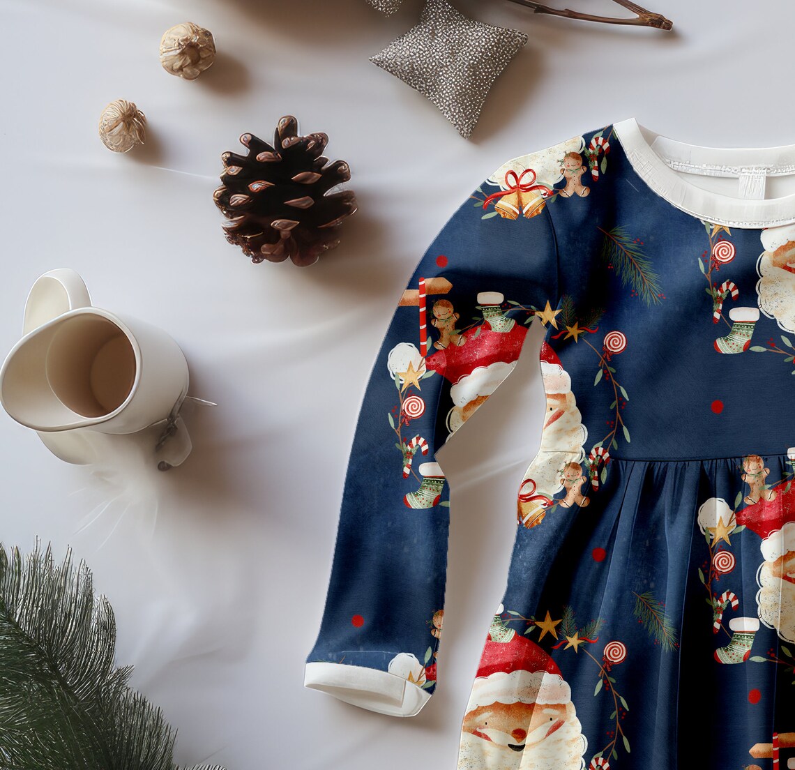 Long Sleeved Christmas Pine Dress Mock-up