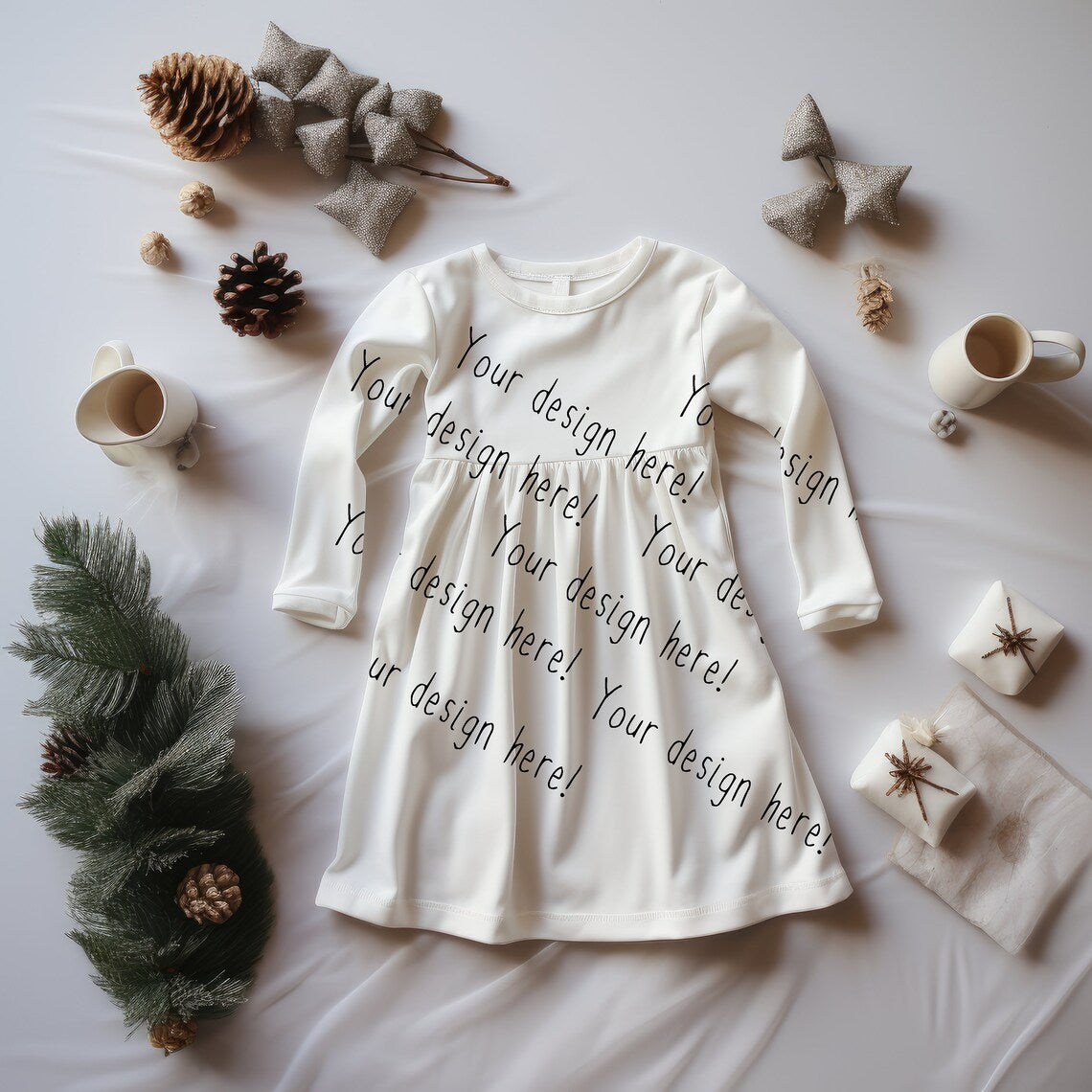 Long Sleeved Christmas Pine Dress Mock-up