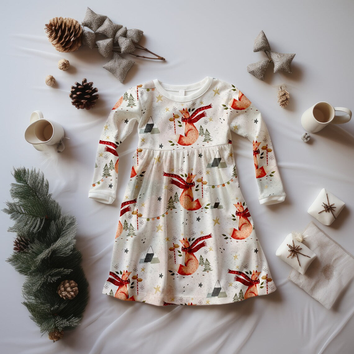 Long Sleeved Christmas Pine Dress Mock-up