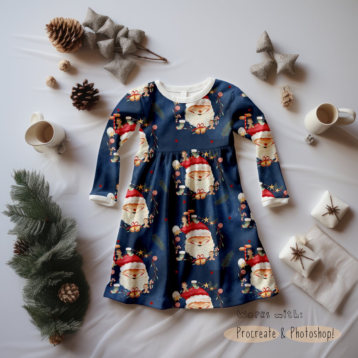 Long Sleeved Christmas Pine Dress Mock-up