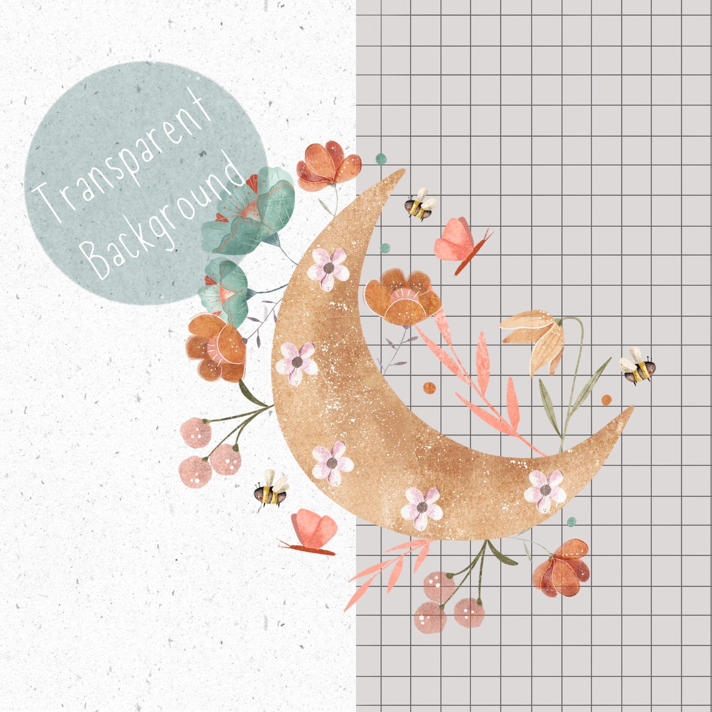 Floral Moon PNG