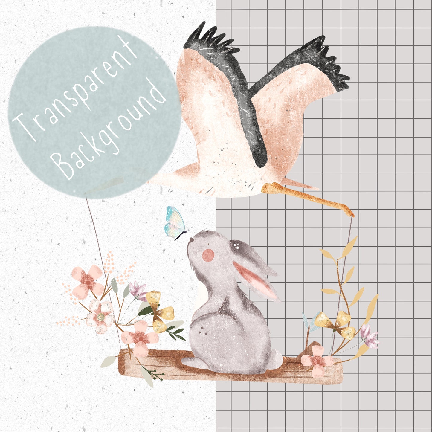 Stork and Bunny PNG