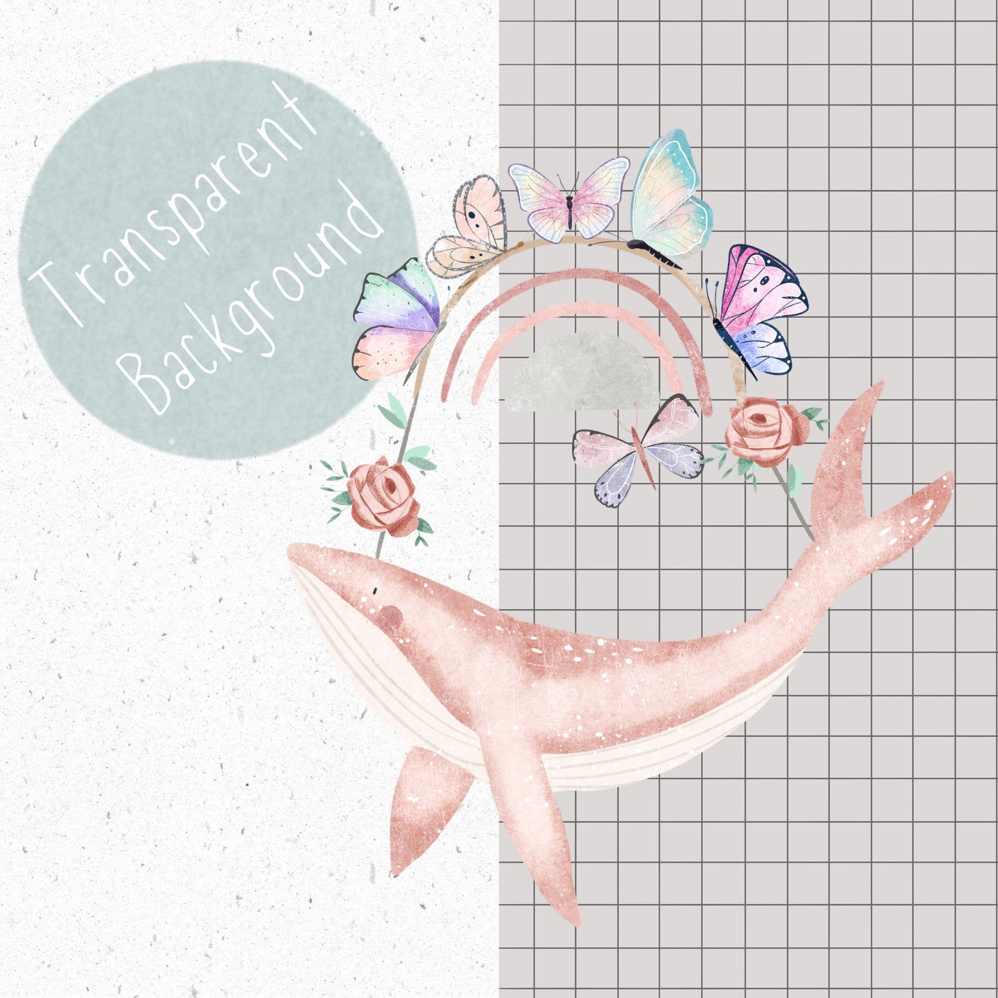 Butterfly Whales PNG Set