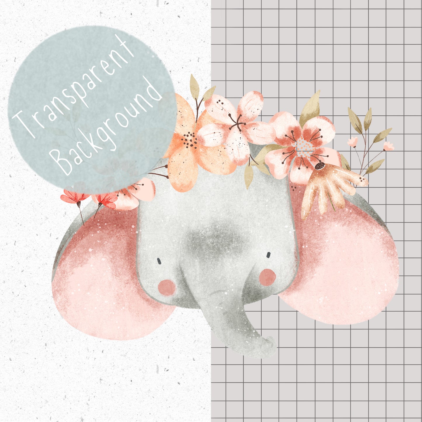 Floral Elephant PNG Set