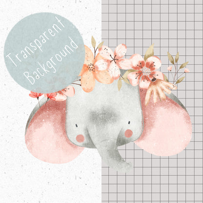 Floral Elephant PNG Set