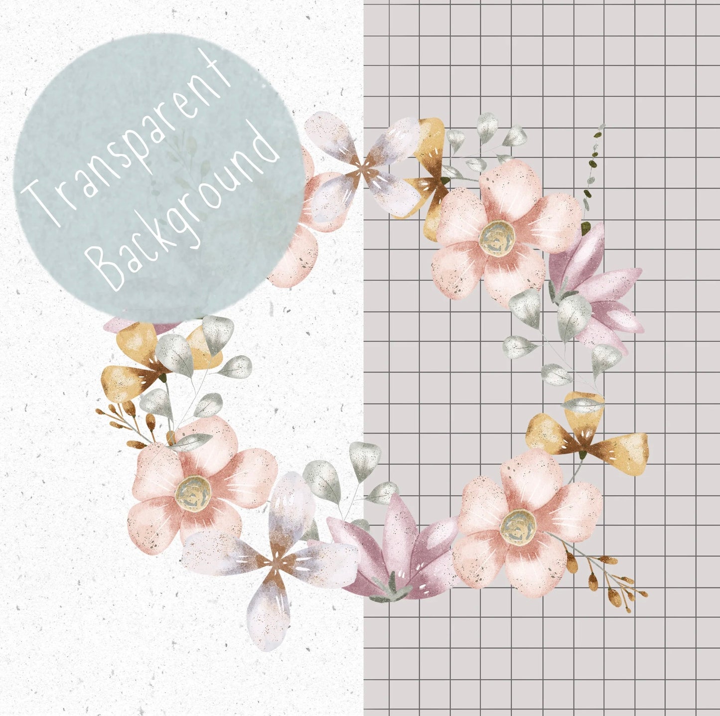 3 Floral Wreaths PNG Set