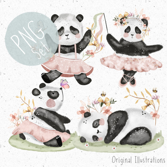 Ballerina Pandas PNG Set