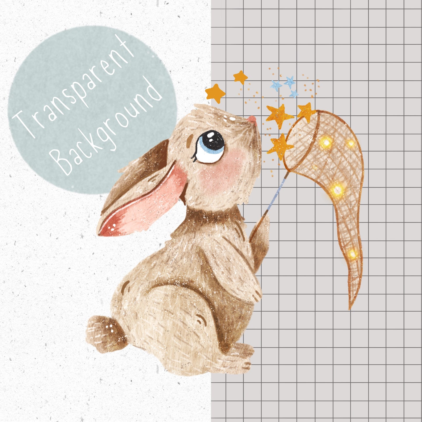 Star Catching Bunny PNG