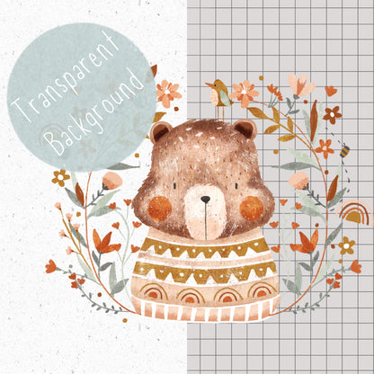 Boho Bear Wreath PNG