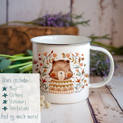 Boho Bear Wreath PNG