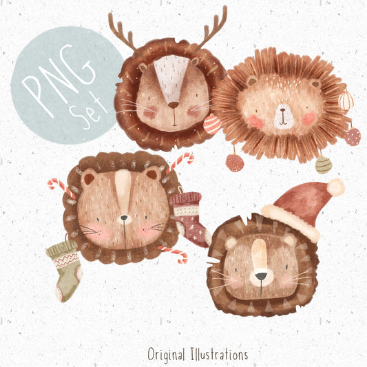 Christmas Lion PNG Set