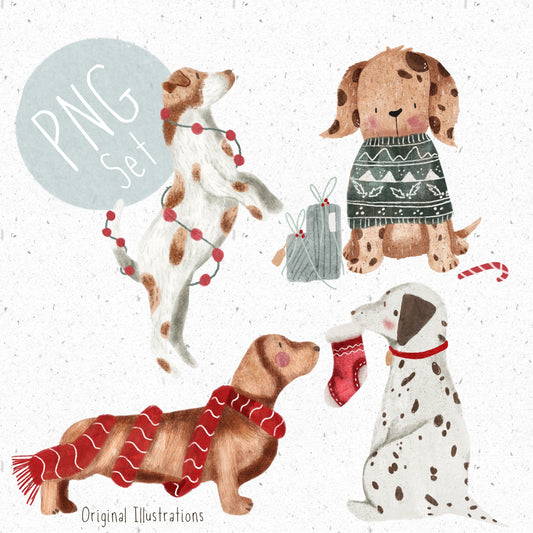 Christmas Dogs PNG Set