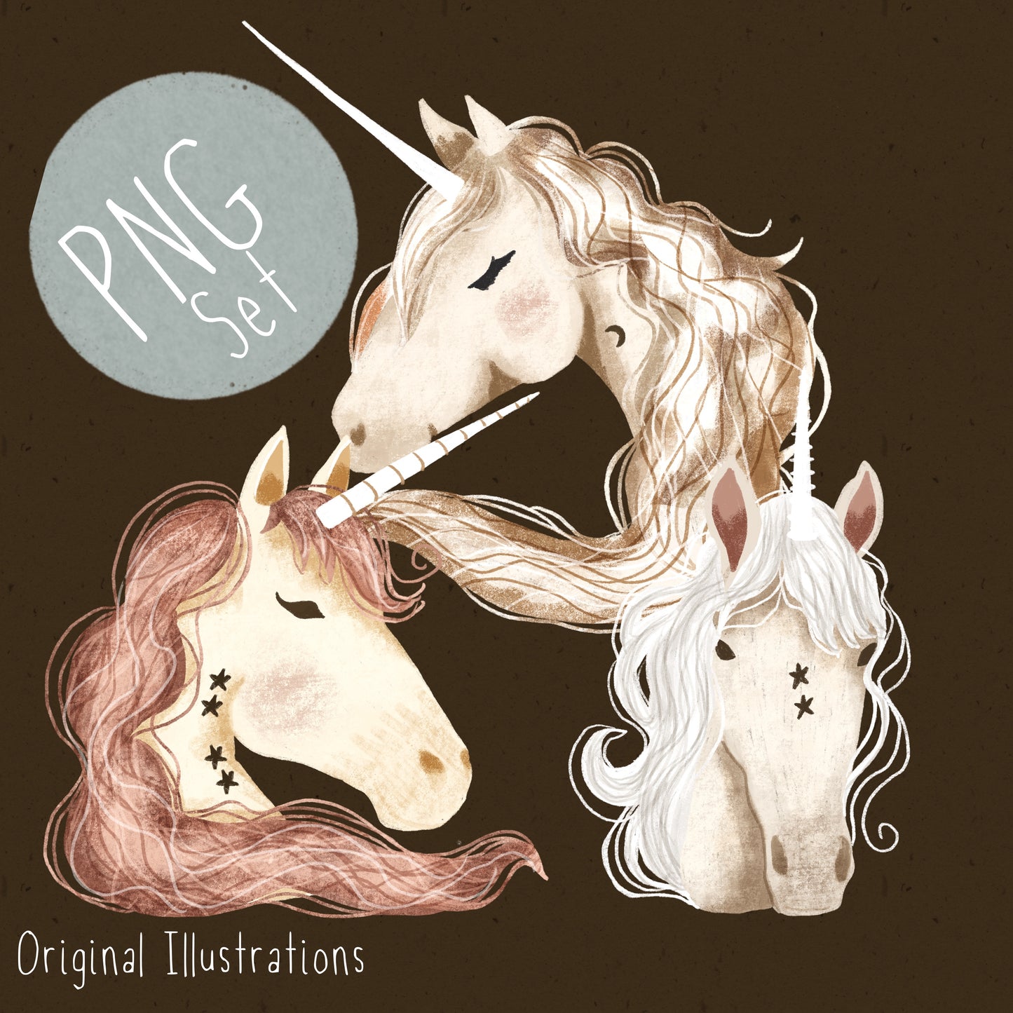 Unicorn Heads PNG Set