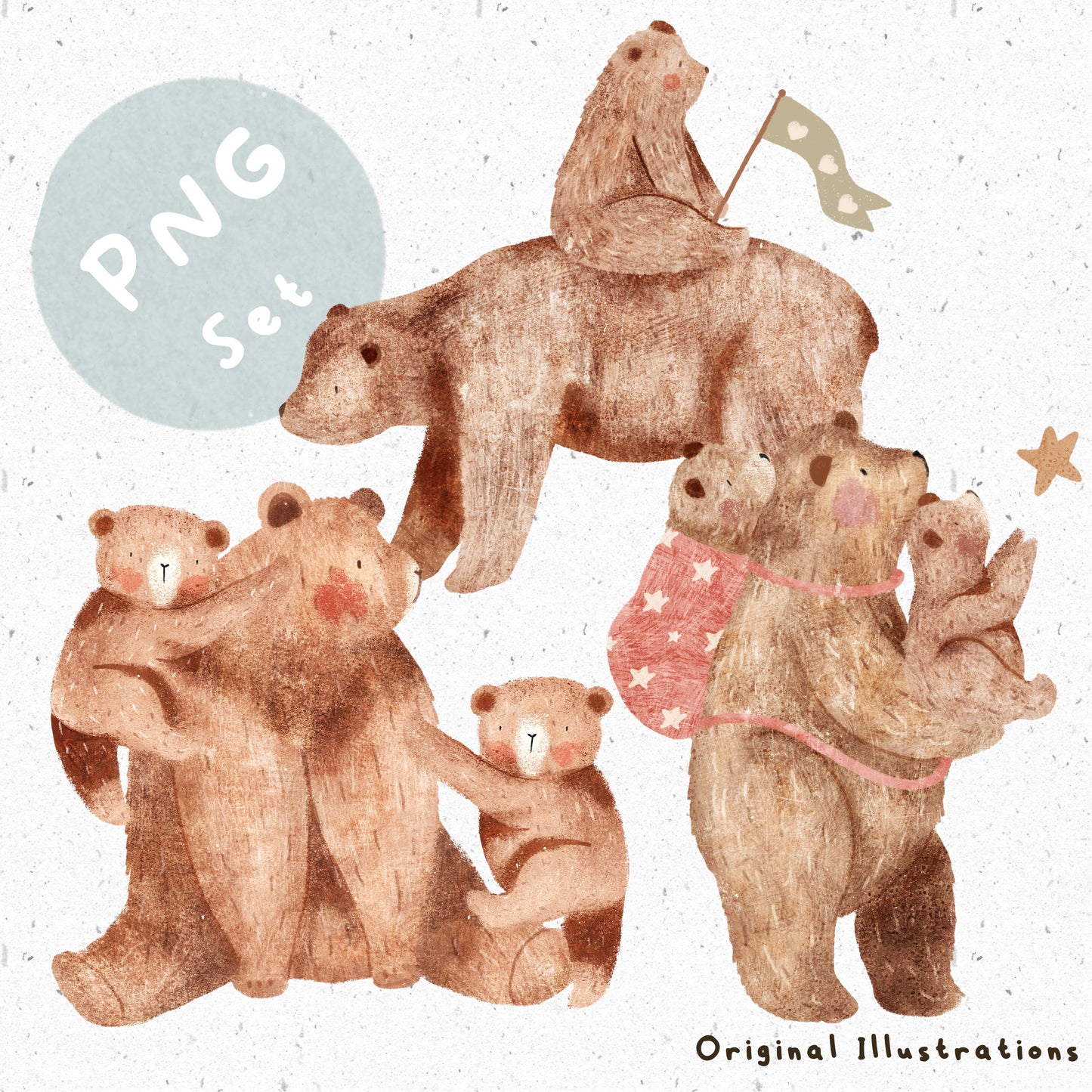 Mama Bear and Cubs PNG Set