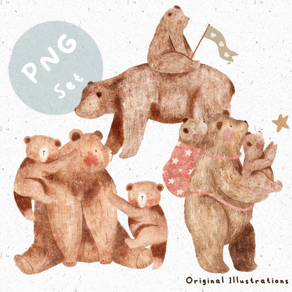 Mama Bear and Cubs PNG Set