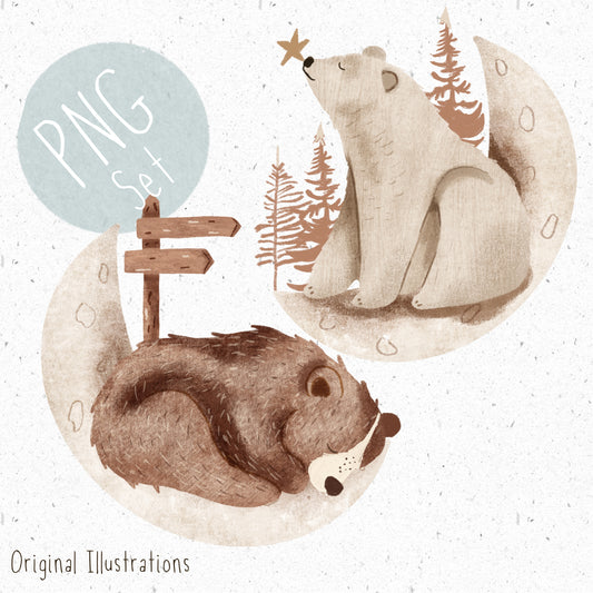 Festive Bears PNG Set