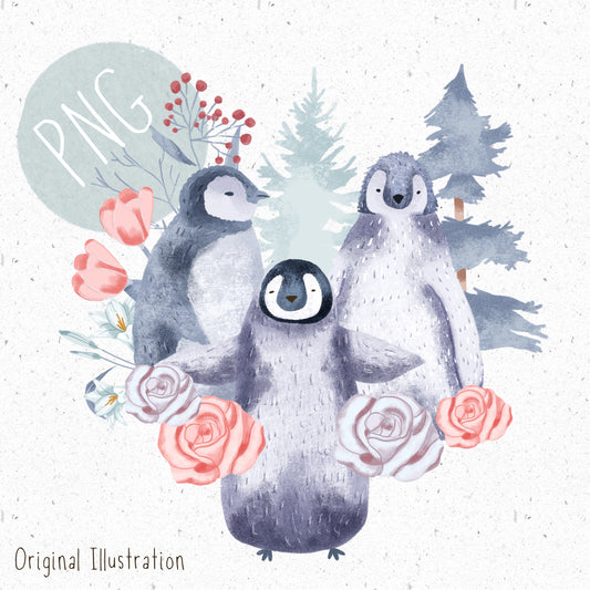 Winter Penguins PNG