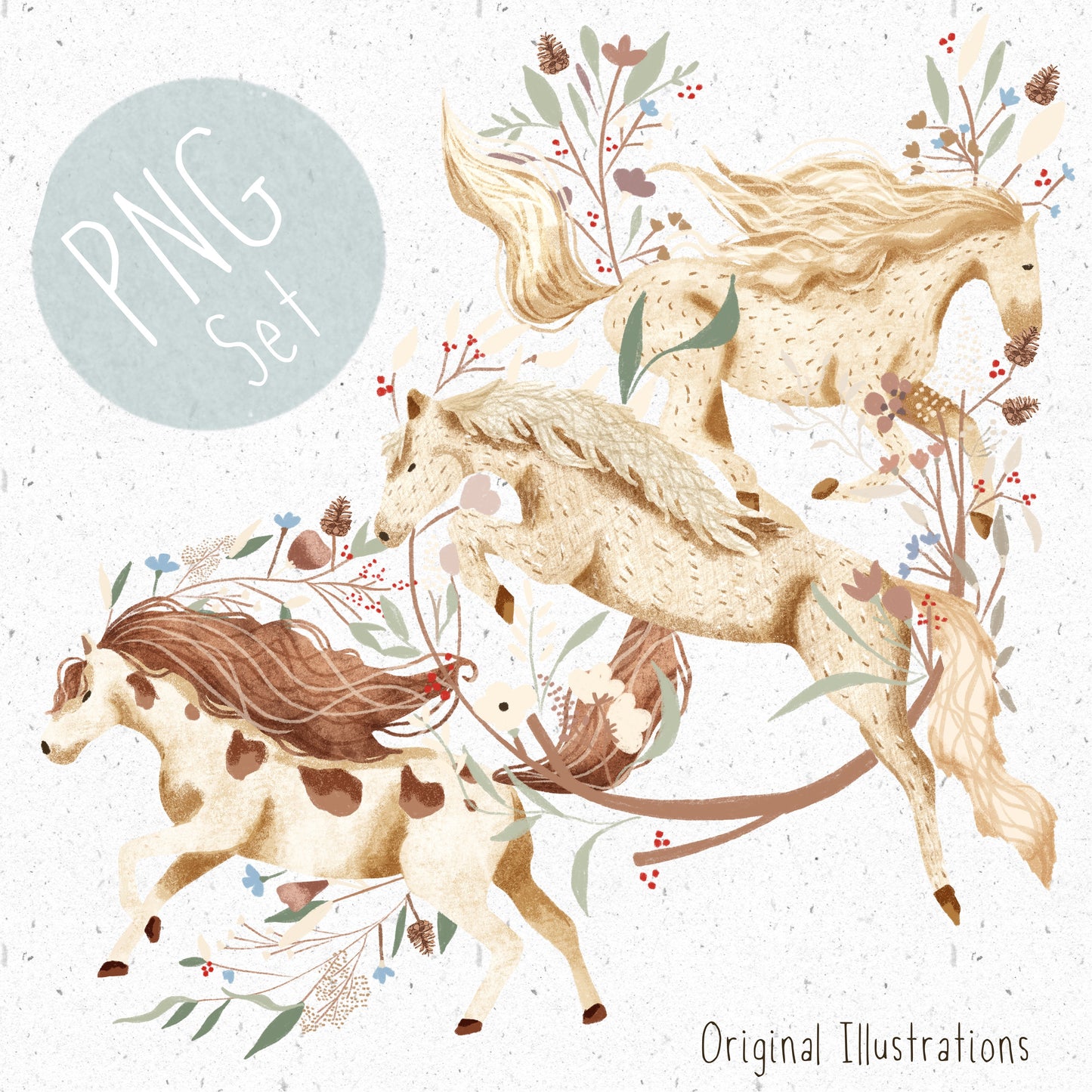 White Horses PNG Set