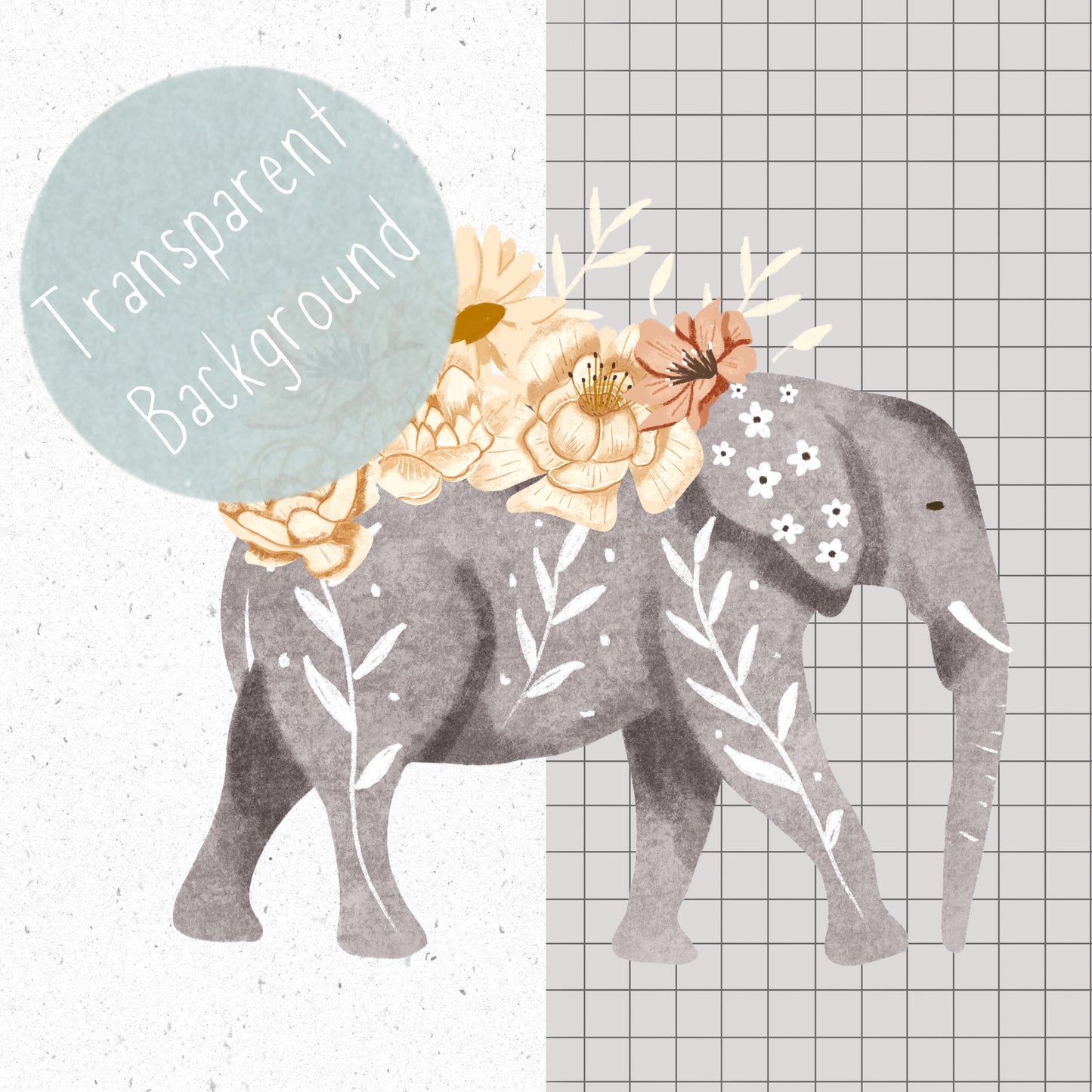 Floral elephant Trio PNG Set