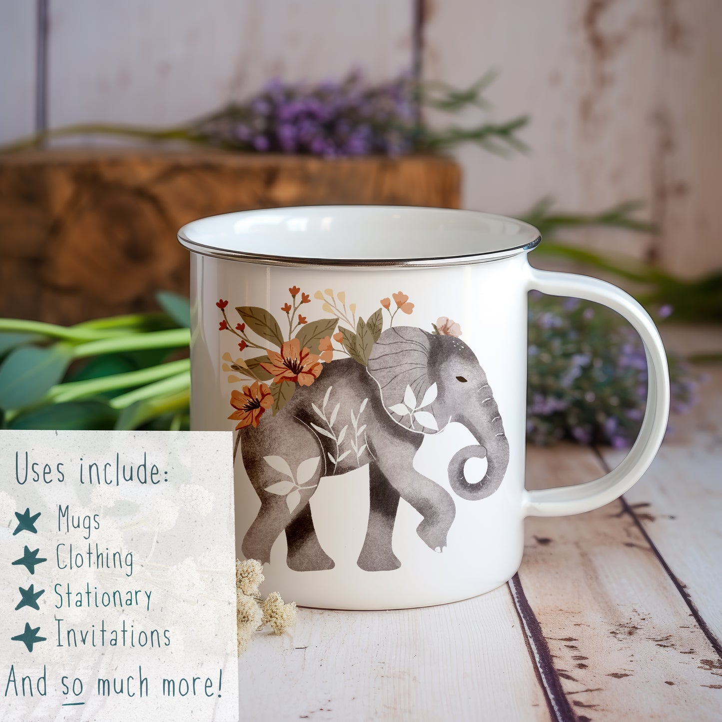 Floral elephant Trio PNG Set