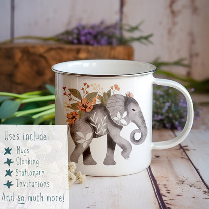 Floral elephant Trio PNG Set