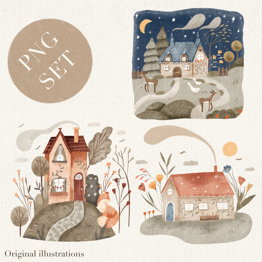 Little Cottages PNG Set