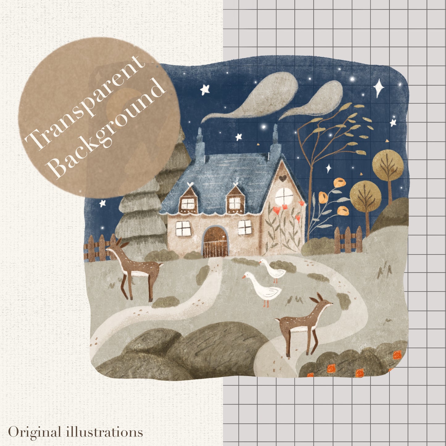 Little Cottages PNG Set