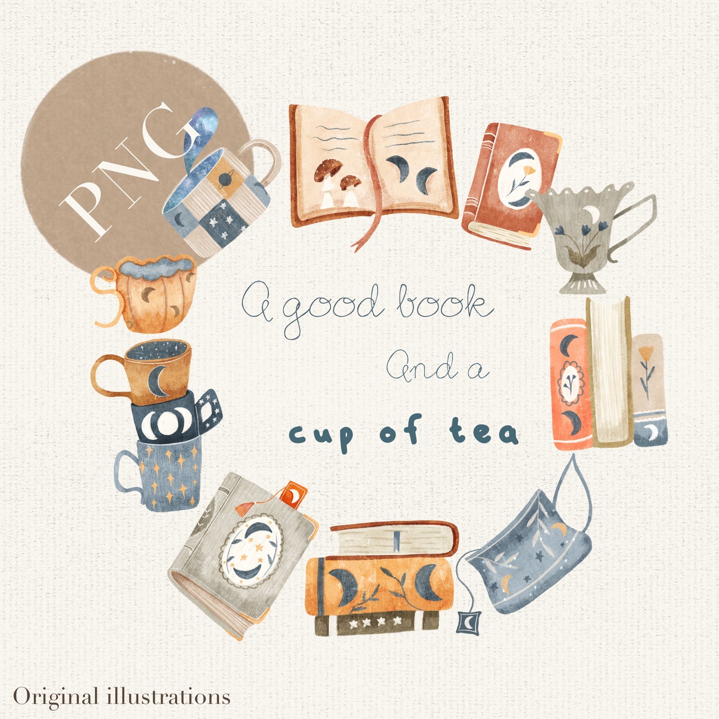 A cup of tea & a good book PNG