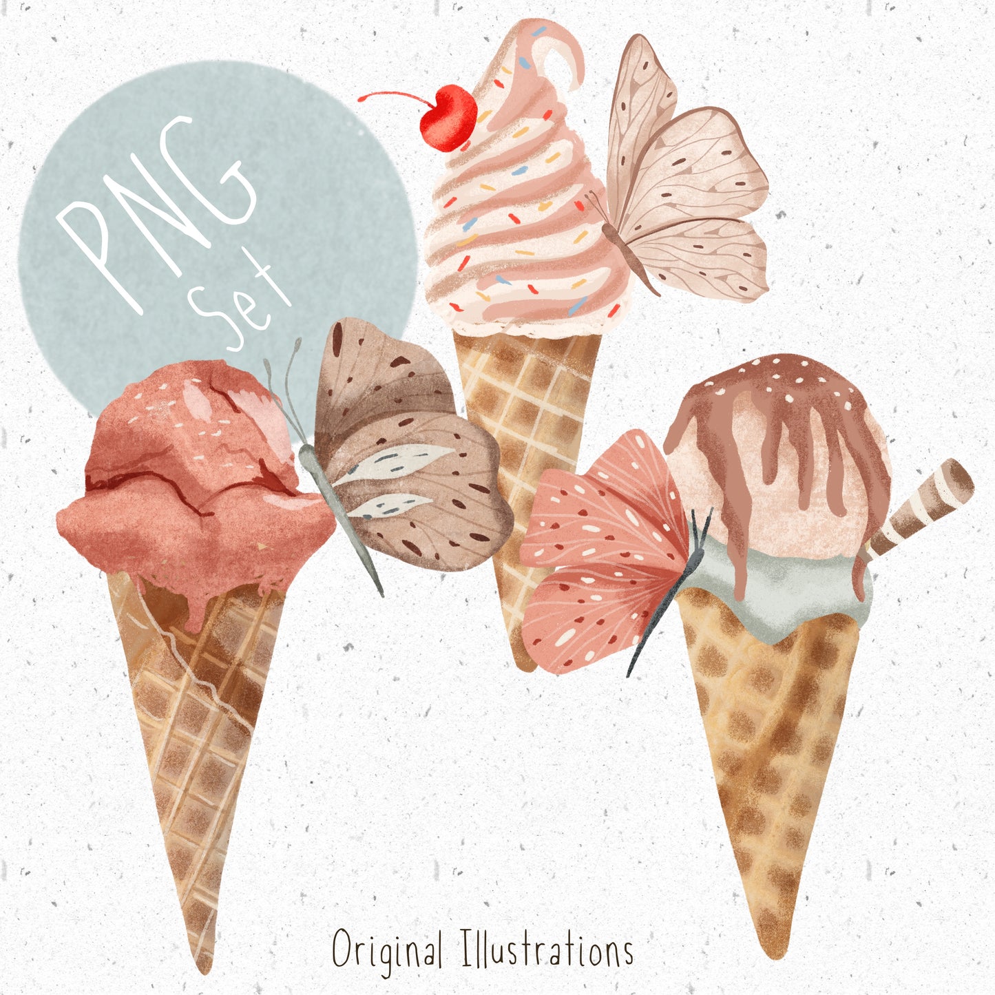 Ice-cream & Butterfly PNG Set