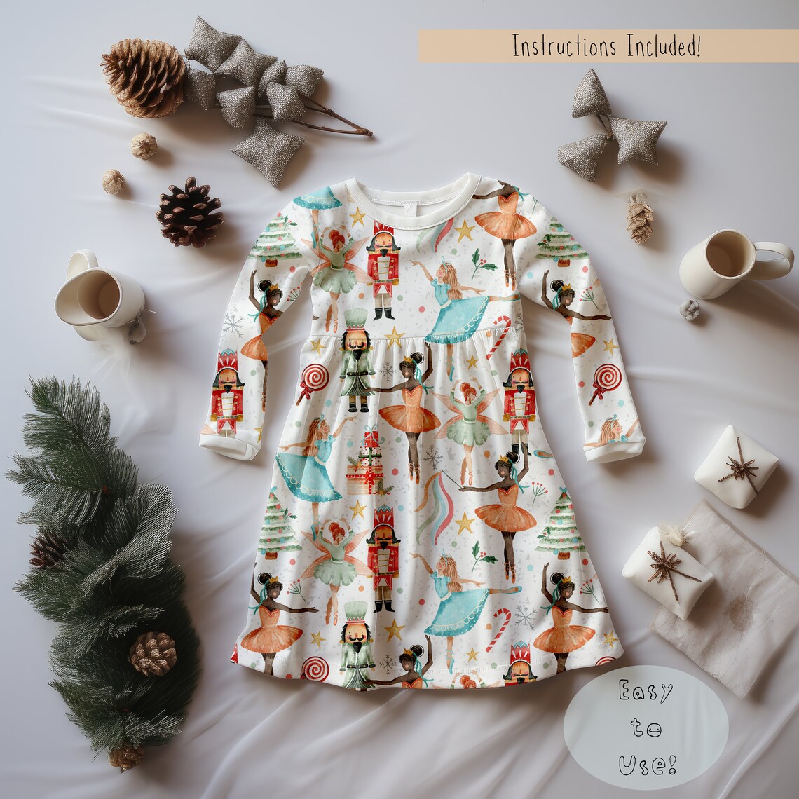 Long Sleeved Christmas Pine Dress Mock-up