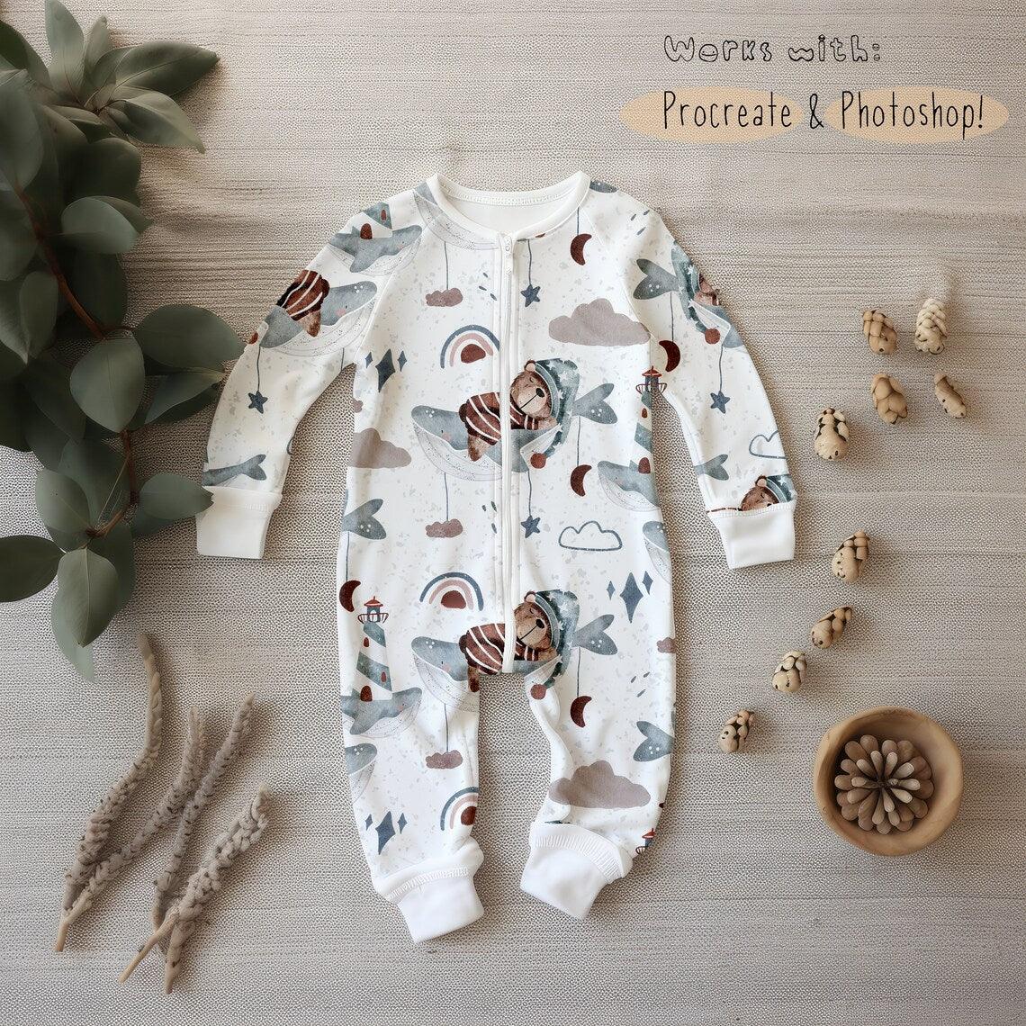 Baby Coverall / Sleepsuit Mockup - Boho Theme