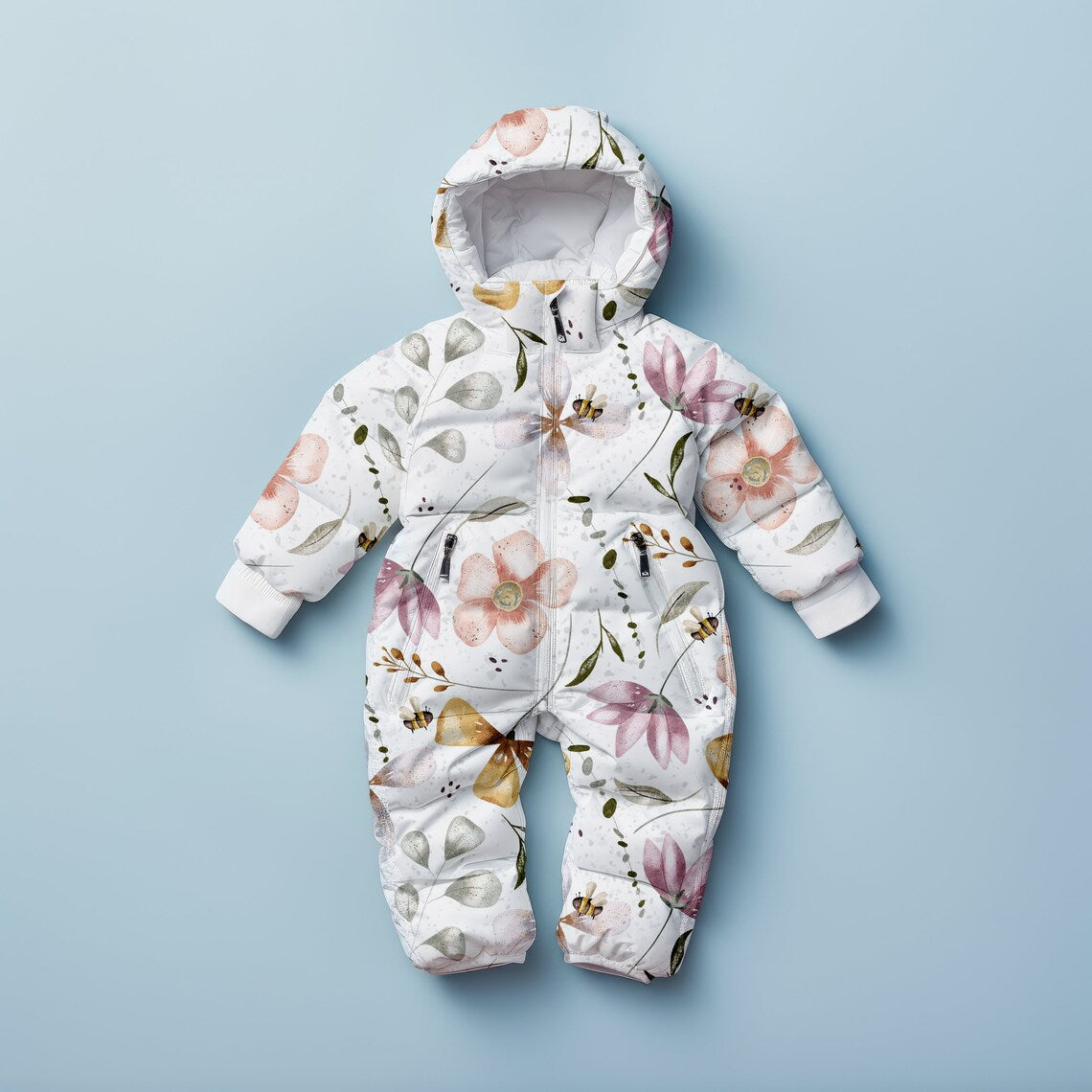 Kids Snow Suit Mockup - Blue Background
