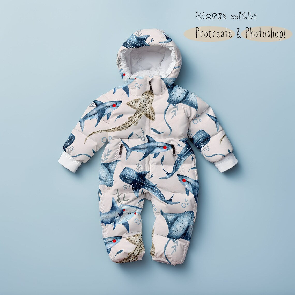 Kids Snow Suit Mockup - Blue Background