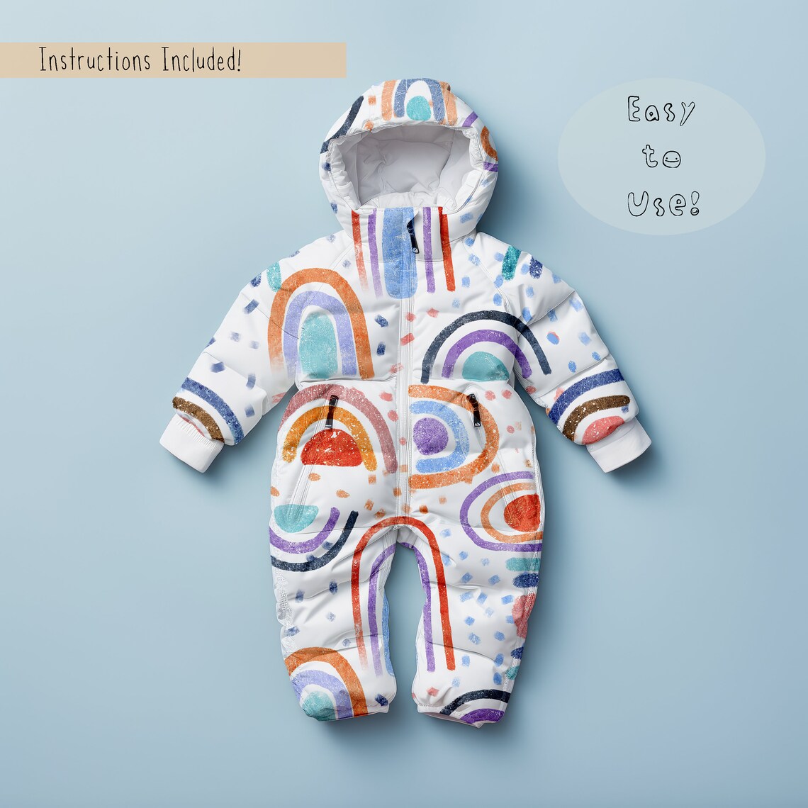 Kids Snow Suit Mockup - Blue Background