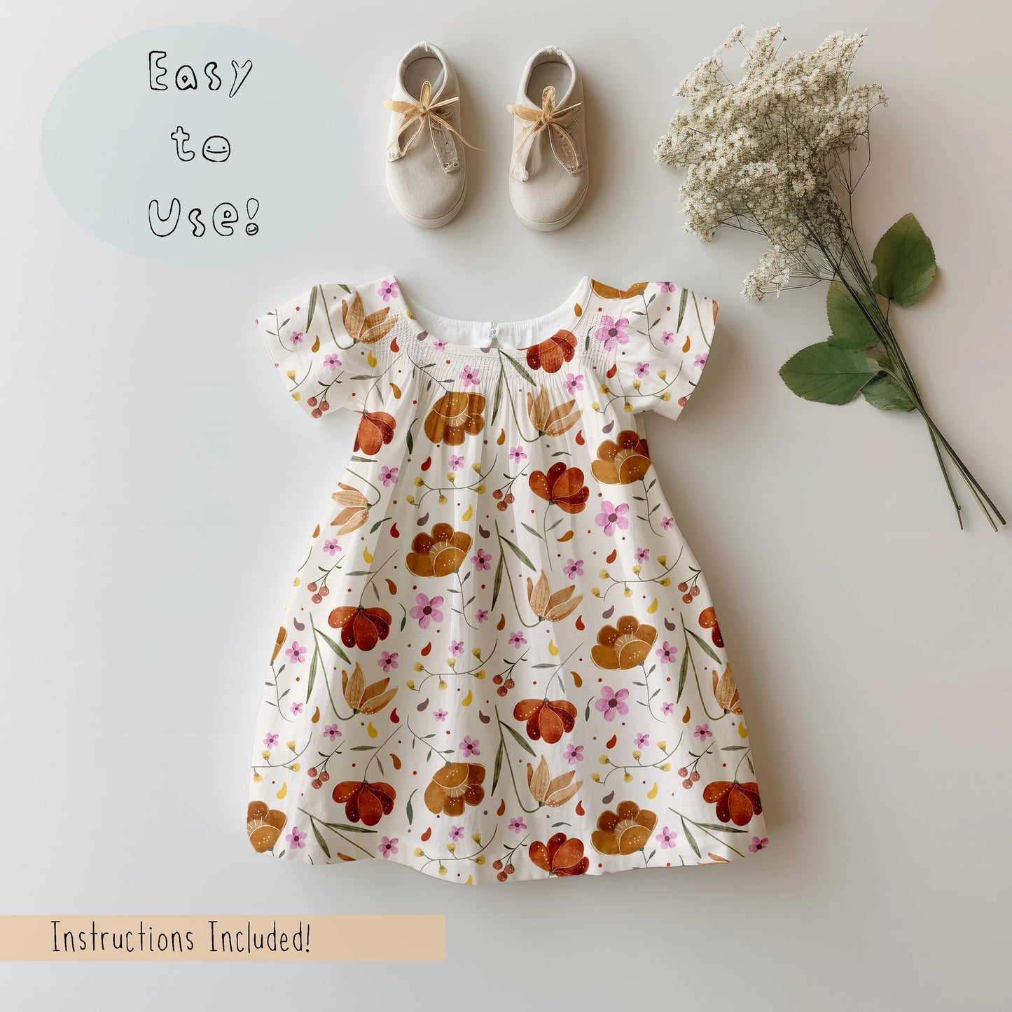 Kids Smock Dress Bouquet Mock-up