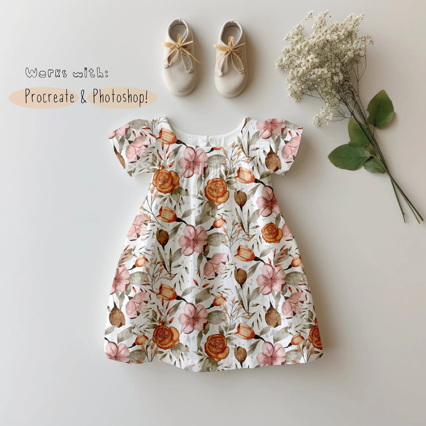 Kids Smock Dress Bouquet Mock-up