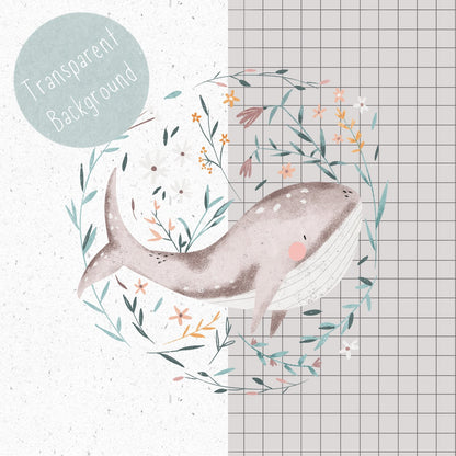 Floral Whale PNG